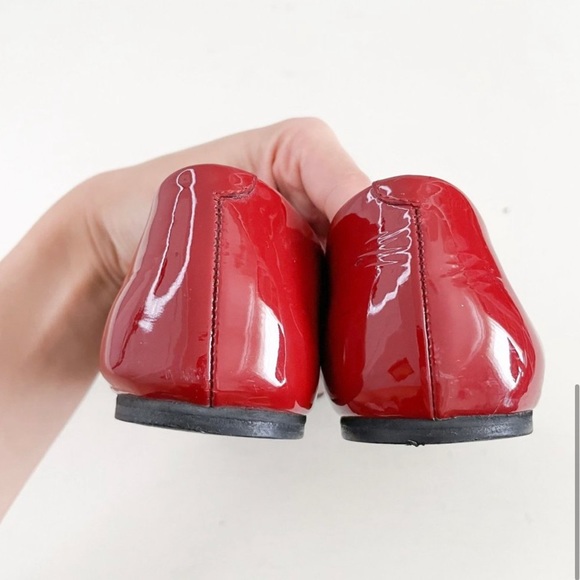 🎁❤️Gucci Red GG Logo Ballet Flats EU 37.5 US 7.5 Studded Patent Interlocking GG - Picture 4 of 8